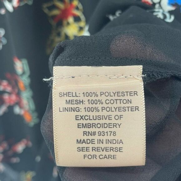 Philosophy Floral Embroidered Tassel Tie Neck Long Sleeve Boho Semi-Sheer Dress‎ - Picture 5 of 9